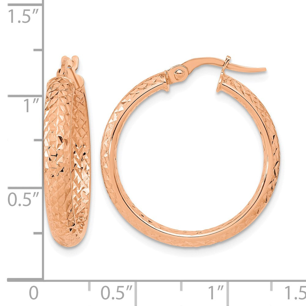 14K Rose Polished and Diamond-cut Fancy Hoop Earrings