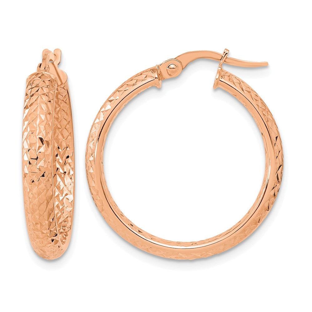 14K Rose Polished and Diamond-cut Fancy Hoop Earrings