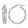 14K White Gold Polished and Diamond-cut Inside and Out Fancy Hoop Earrings
