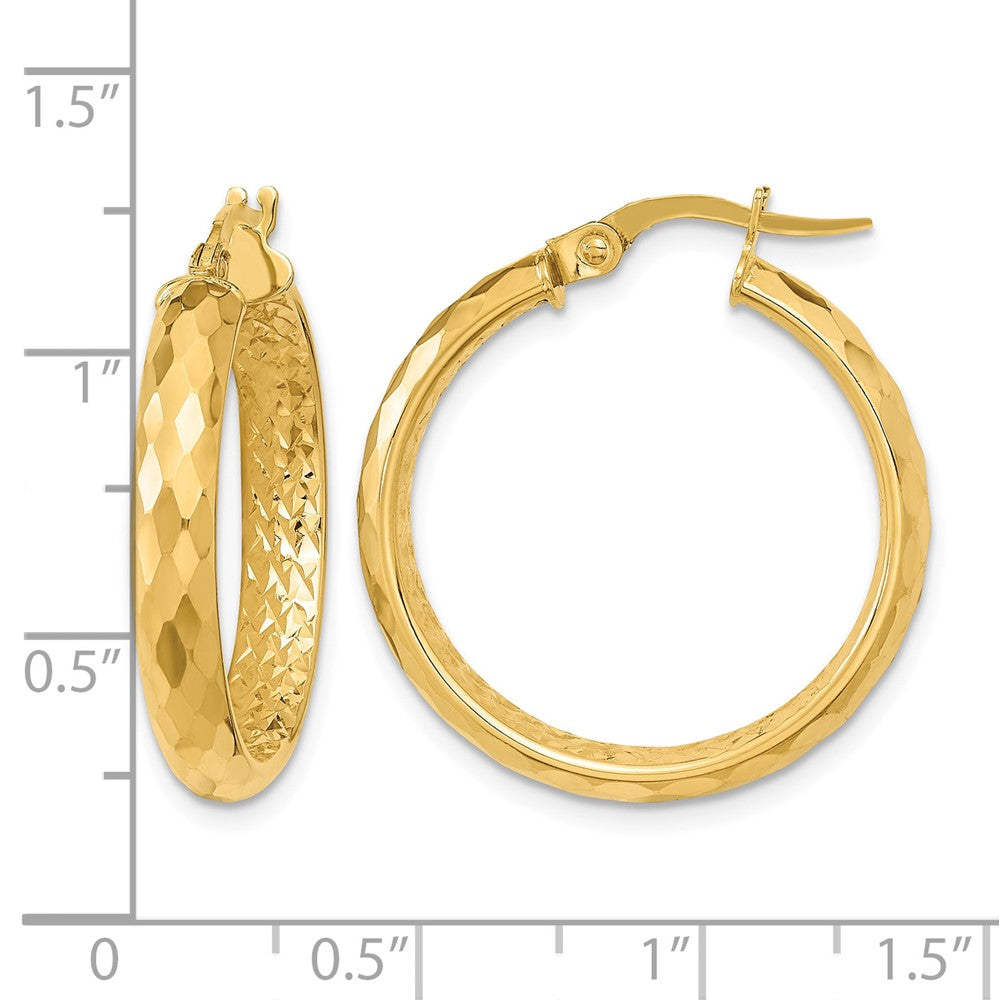 14K Polished and Textured Diamond-cut Inside Fancy Hoop Earrings