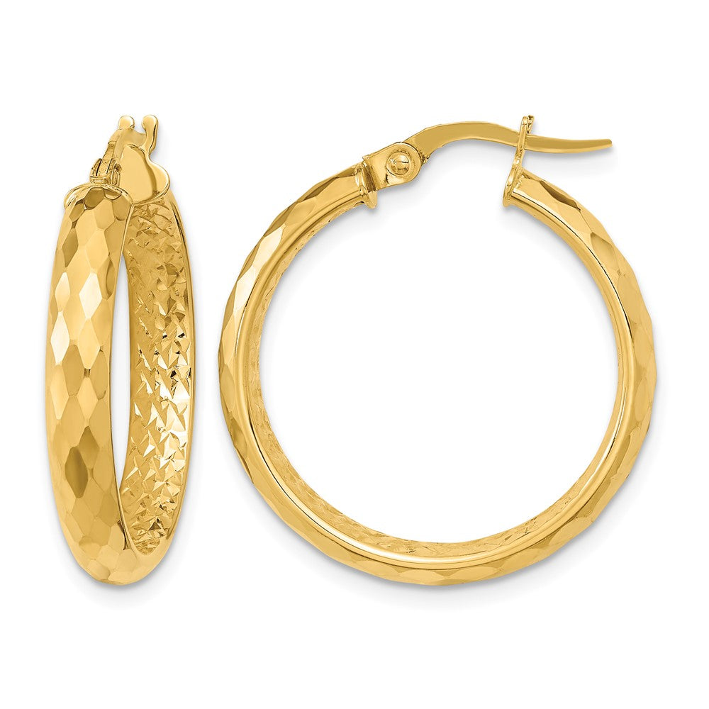 14K Polished and Textured Diamond-cut Inside Fancy Hoop Earrings