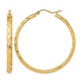 14K Polished and Textured Fancy Diamond Cut Hoop Earrings