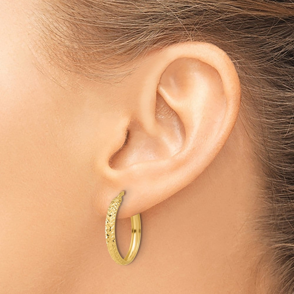 14K Polished and Diamond-cut Hoop Earrings