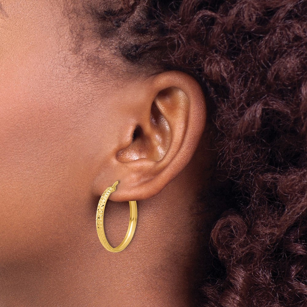 14K Polished and Diamond-cut Hoop Earrings