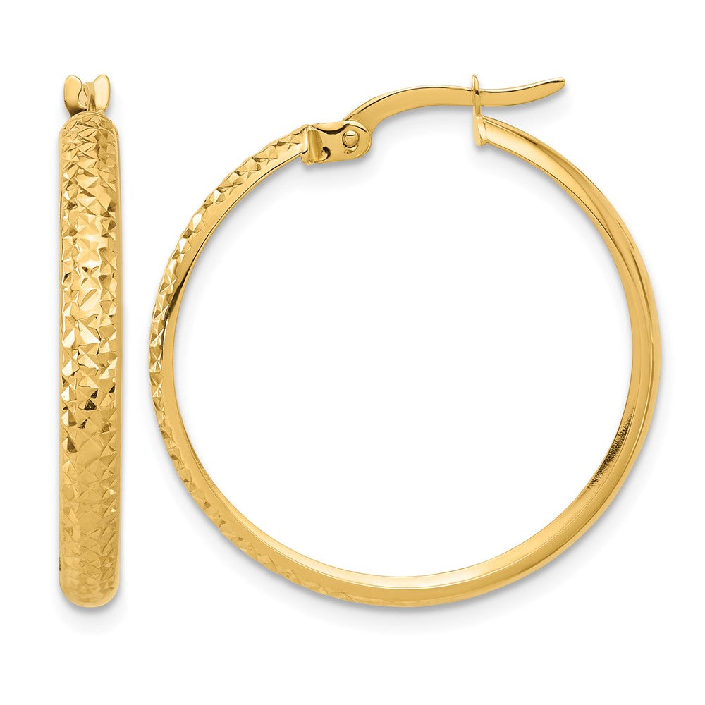14K Polished and Diamond-cut Hoop Earrings