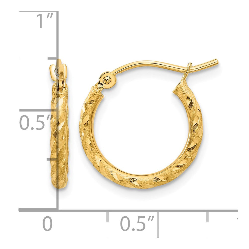 14k Polished and Satin D/C 2.00mm Hoop Earrings