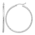 14k White Gold Polished and Satin D/C 2.00mm Hoop Earrings