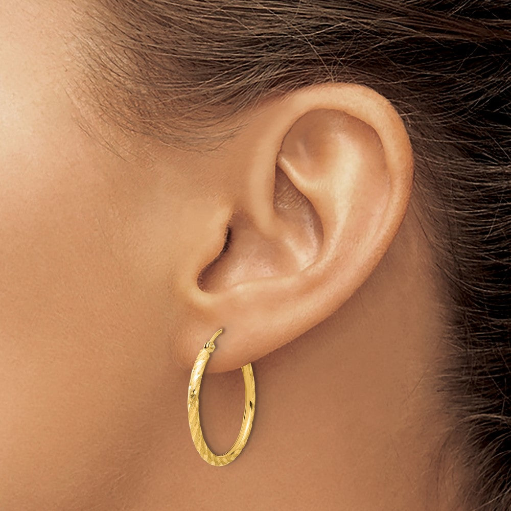 14k Polished and Satin D/C 2.00mm Hoop Earrings