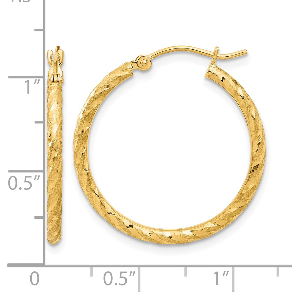 14k Polished and Satin D/C 2.00mm Hoop Earrings