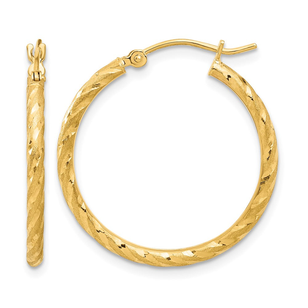 14k Polished and Satin D/C 2.00mm Hoop Earrings