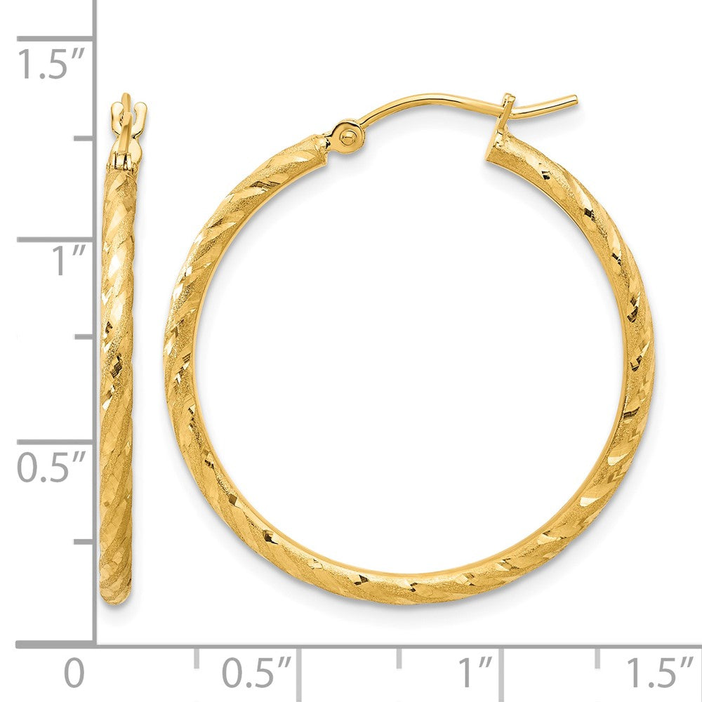 14k Polished and Satin D/C 2.00mm Hoop Earrings