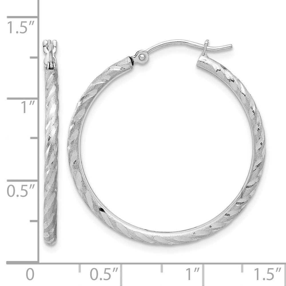 14k White Gold Polished and Satin D/C 2.00mm Hoop Earrings
