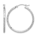 14k White Gold Polished and Satin D/C 2.00mm Hoop Earrings