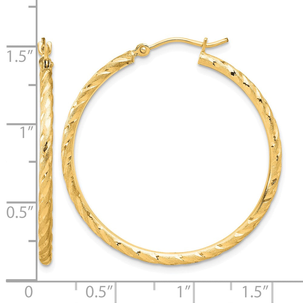 14k Polished and Satin D/C 2.00mm Hoop Earrings