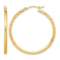 14k Polished and Satin D/C 2.00mm Hoop Earrings