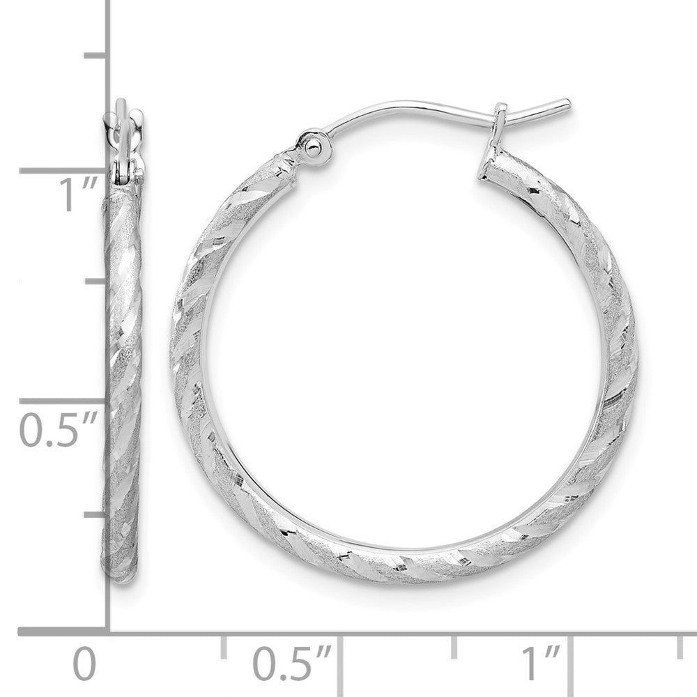 14k White Gold Polished and Satin D/C 2.00mm Hoop Earrings