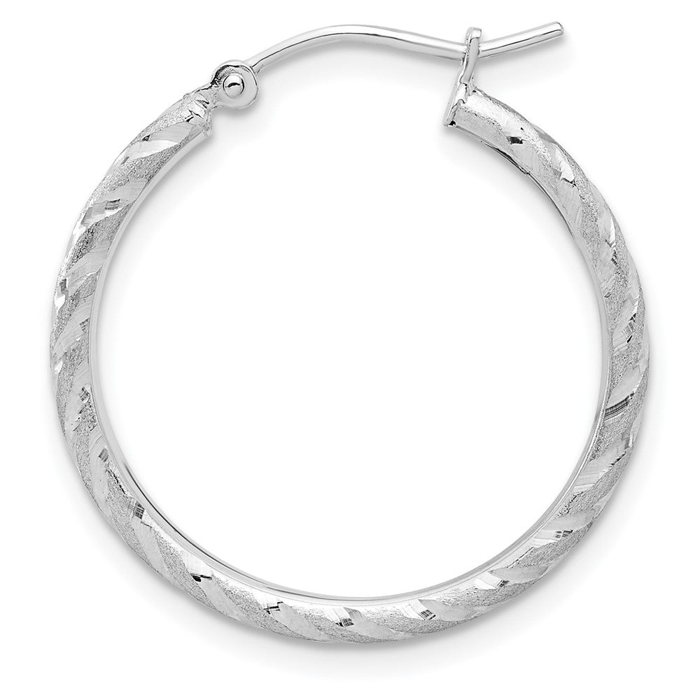 Single 14k White Gold Polished and Satin D/C 2.00mm Hoop Earring