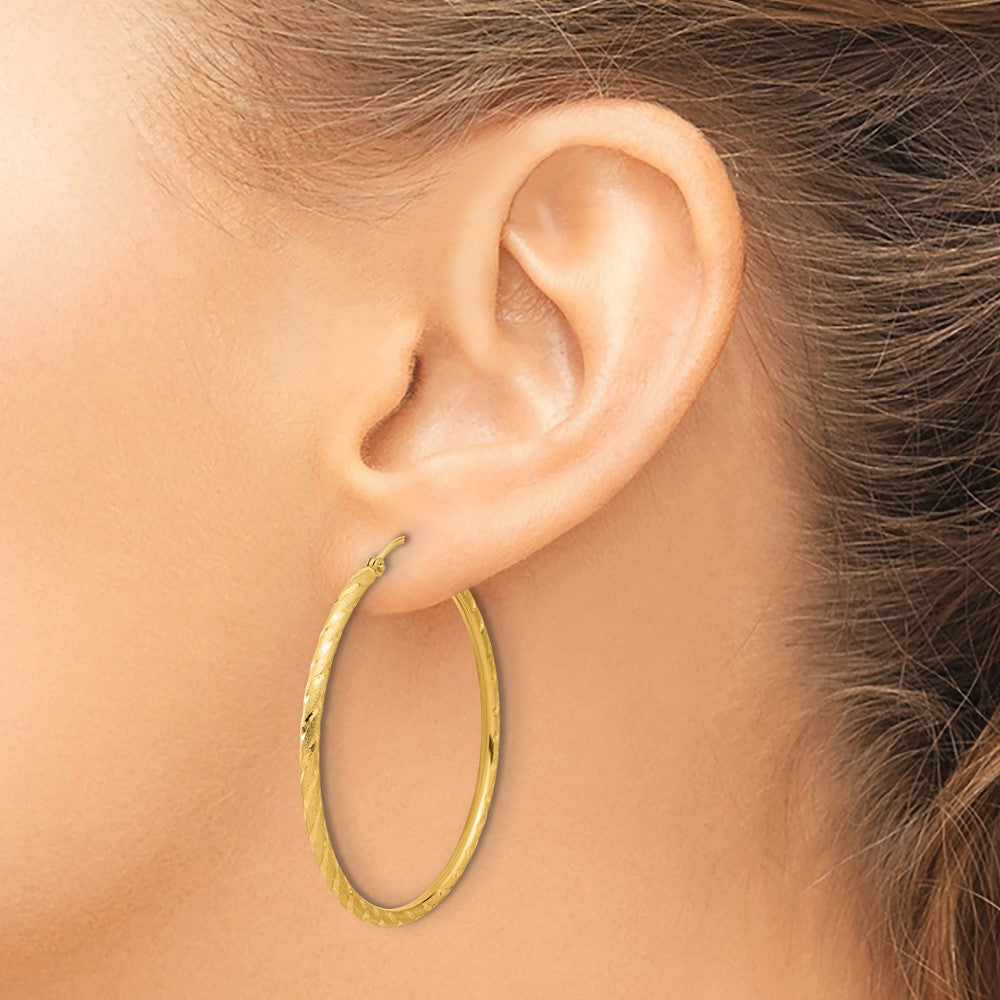 14k Polished and Satin D/C 2.00mm Hoop Earrings
