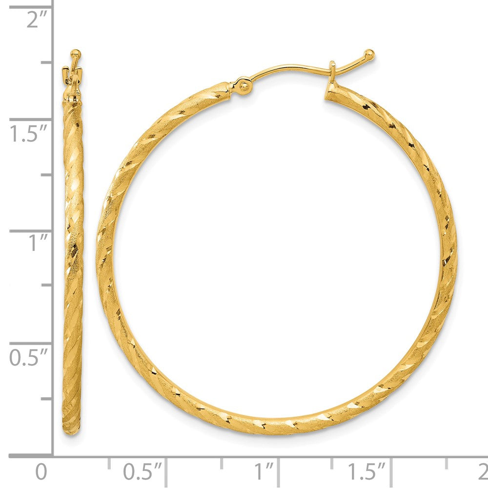 14k Polished and Satin D/C 2.00mm Hoop Earrings