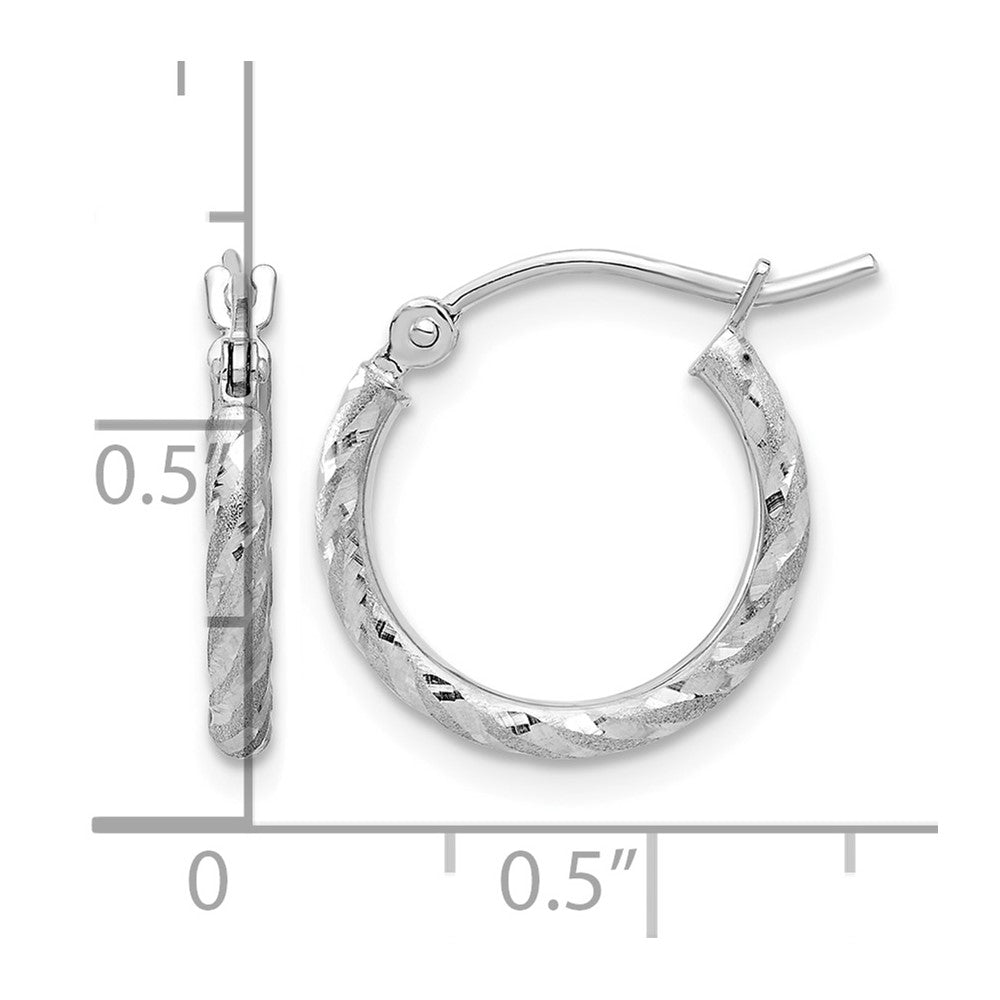14k White Gold Polished and Satin D/C 2.00mm Hoop Earrings
