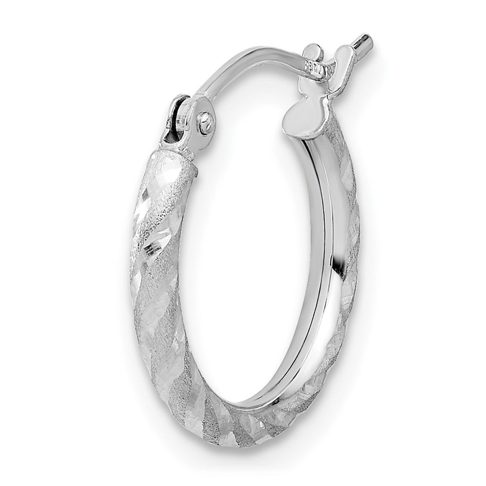 Single 14k White Gold Polished and Satin D/C 2.00mm Hoop Earring