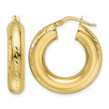 14k Polished Diamond-cut 6mm Hollow Round Hoop Earrings