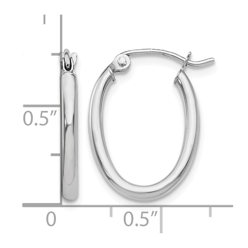 14k White Gold Polished 2mm Oval Tube Hoop Earrings