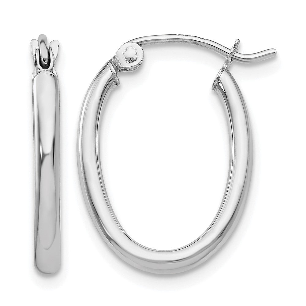 14k White Gold Polished 2mm Oval Tube Hoop Earrings