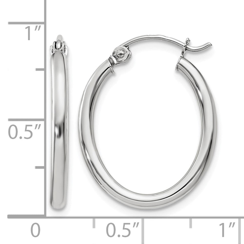 14k White Gold Polished 2mm Oval Tube Hoop Earrings