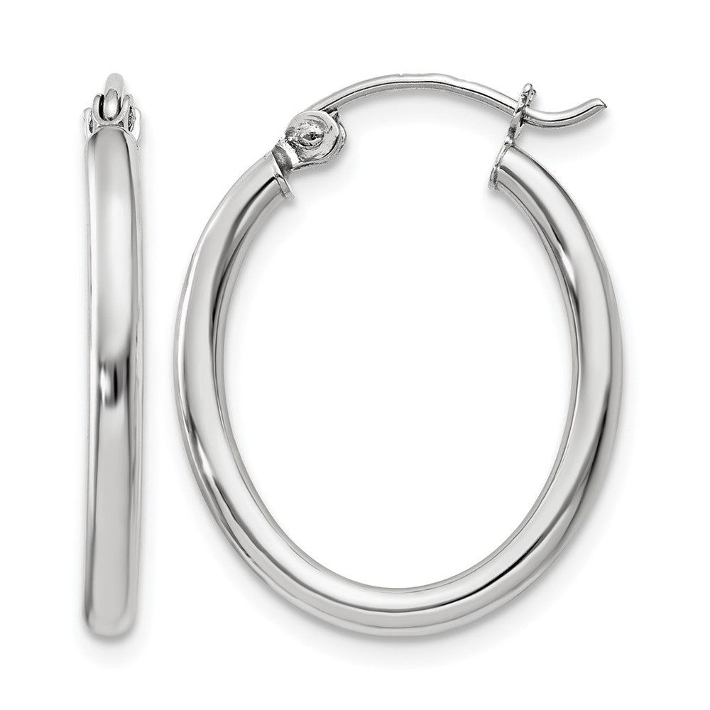 14k White Gold Polished 2mm Oval Tube Hoop Earrings