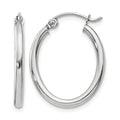 14k White Gold Polished 2mm Oval Tube Hoop Earrings