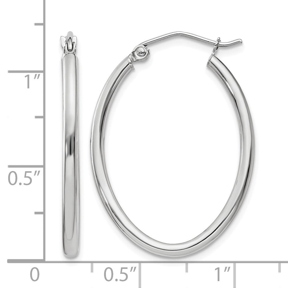 14k White Gold Polished 2mm Oval Tube Hoop Earrings