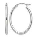 14k White Gold Polished 2mm Oval Tube Hoop Earrings