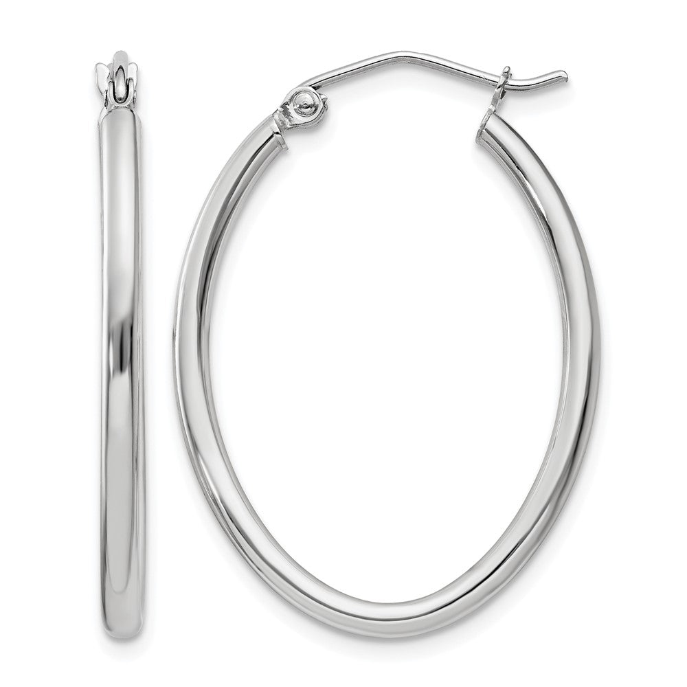 14k White Gold Polished 2mm Oval Tube Hoop Earrings