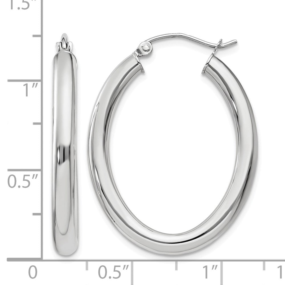 14k White Gold Polished 3.5mm Oval Tube Hoop Earrings