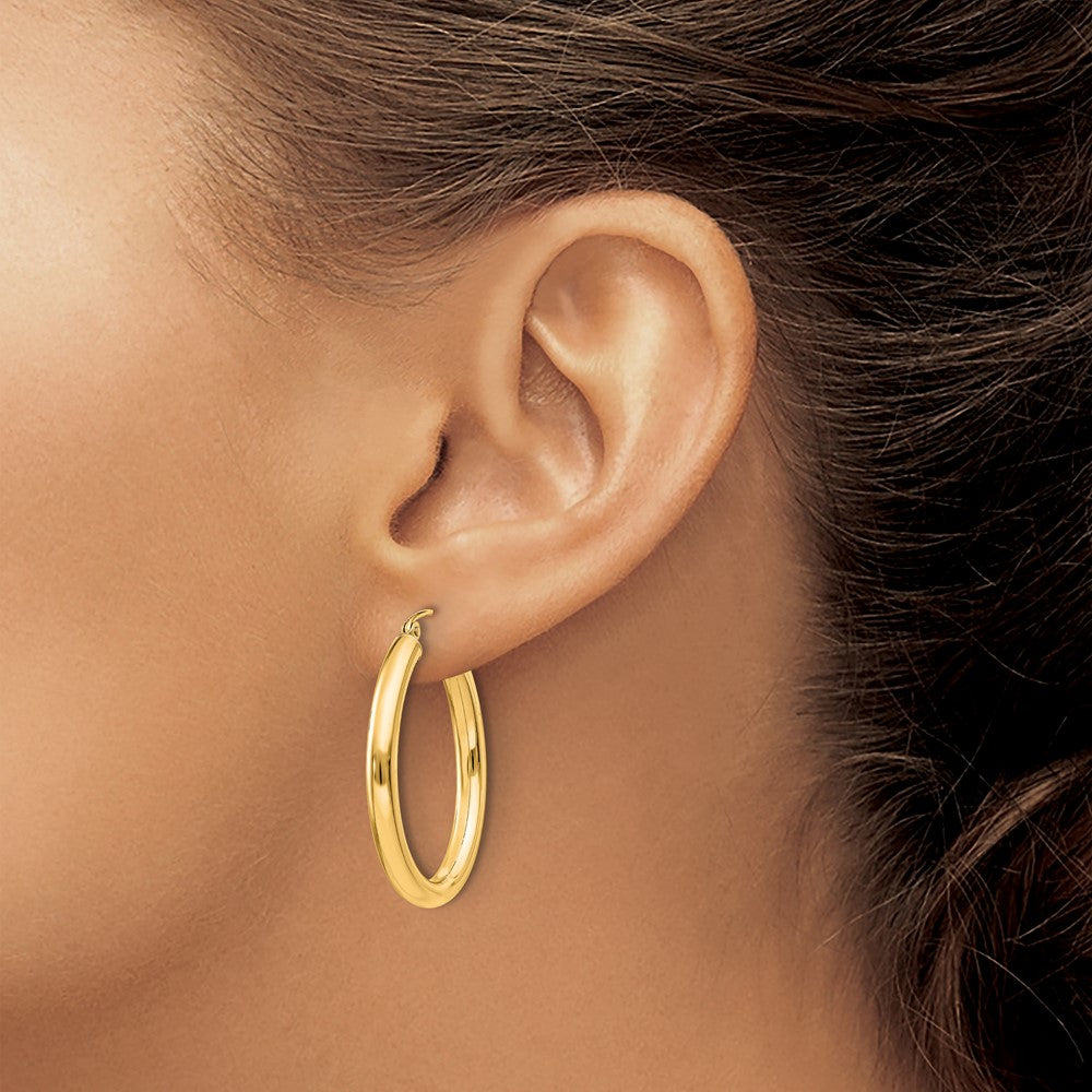14k Polished 3.5mm Oval Tube Hoop Earrings