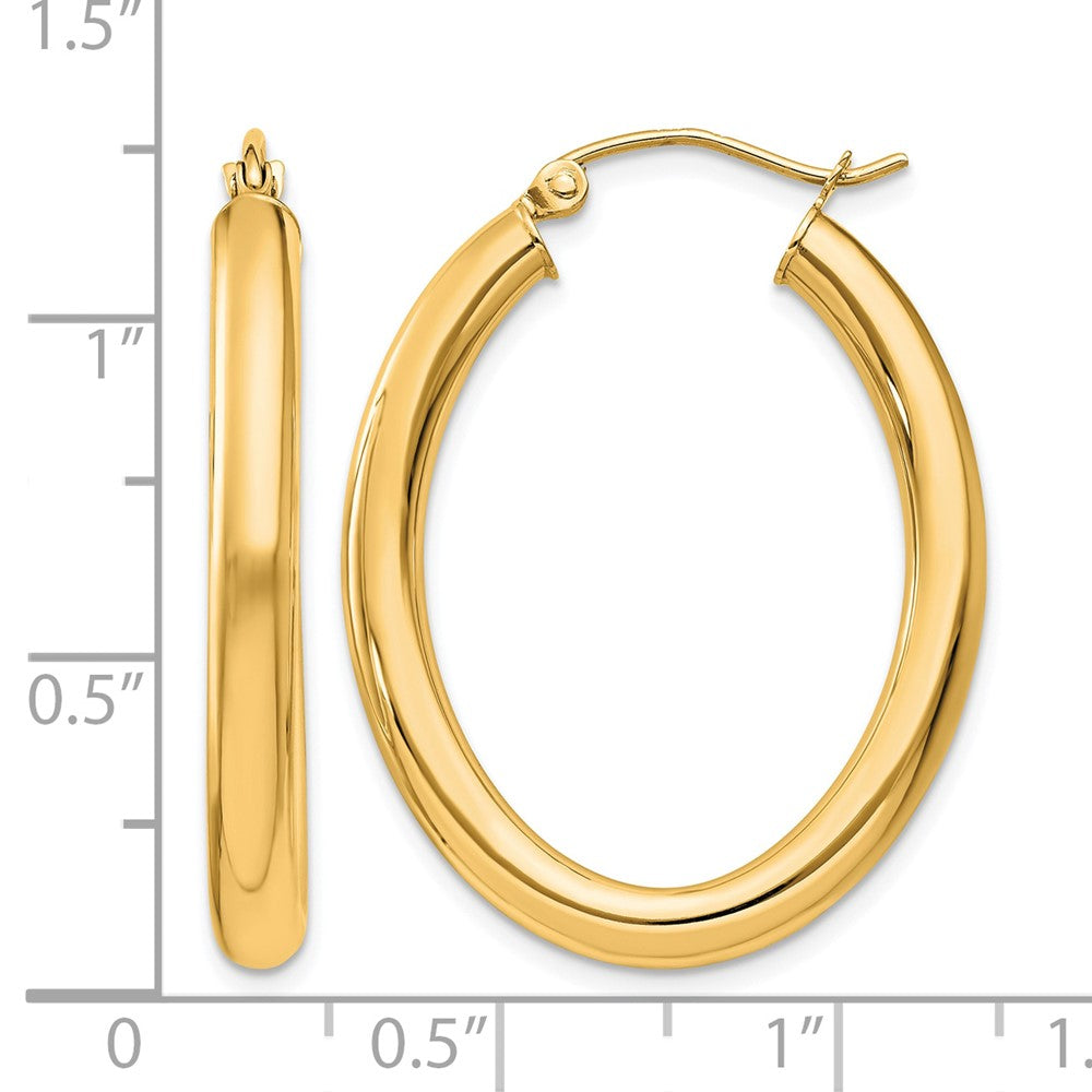 14k Polished 3.5mm Oval Tube Hoop Earrings