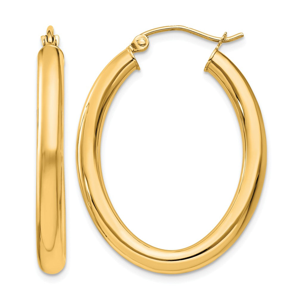 14k Polished 3.5mm Oval Tube Hoop Earrings