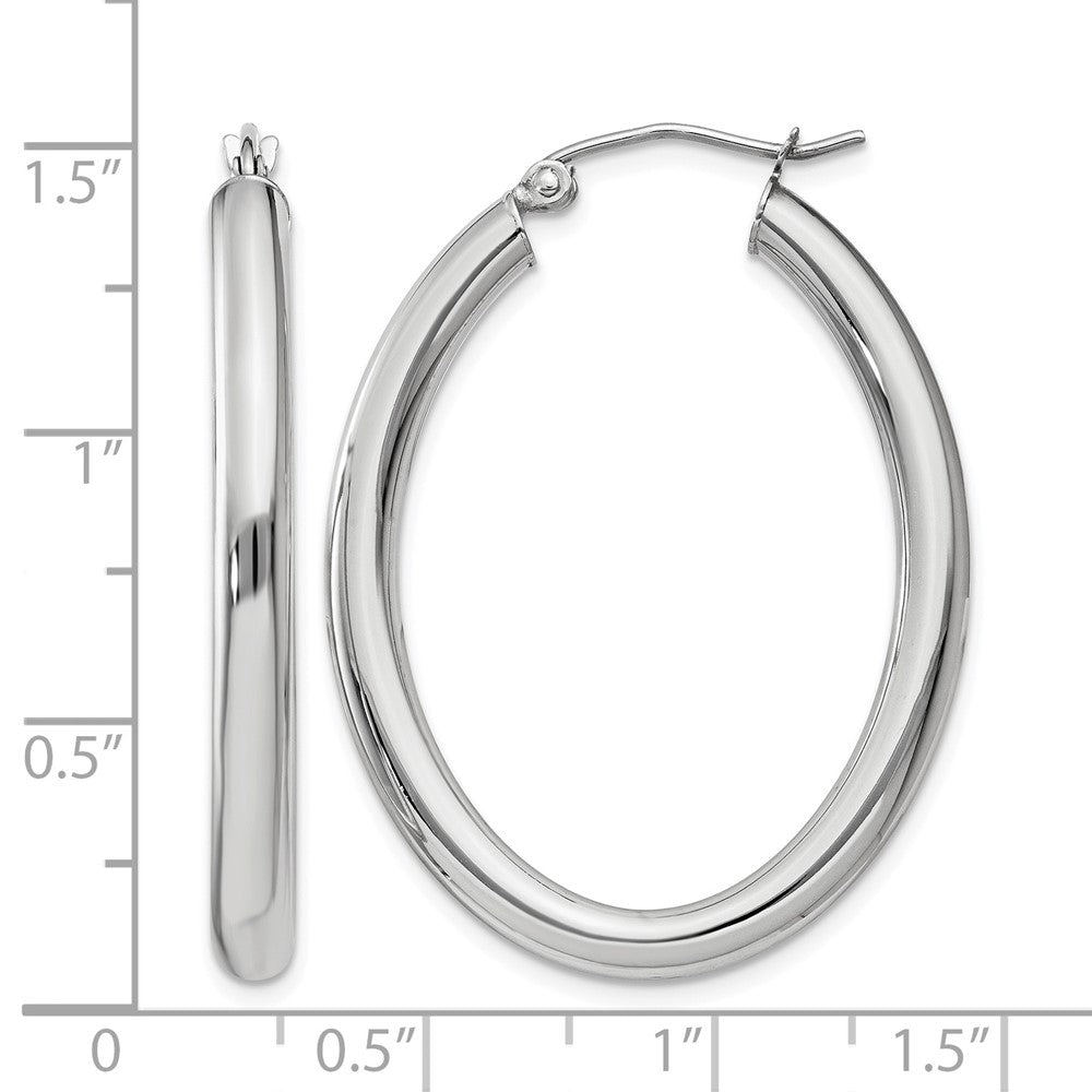 14k White Gold Polished 3.5mm Oval Tube Hoop Earrings