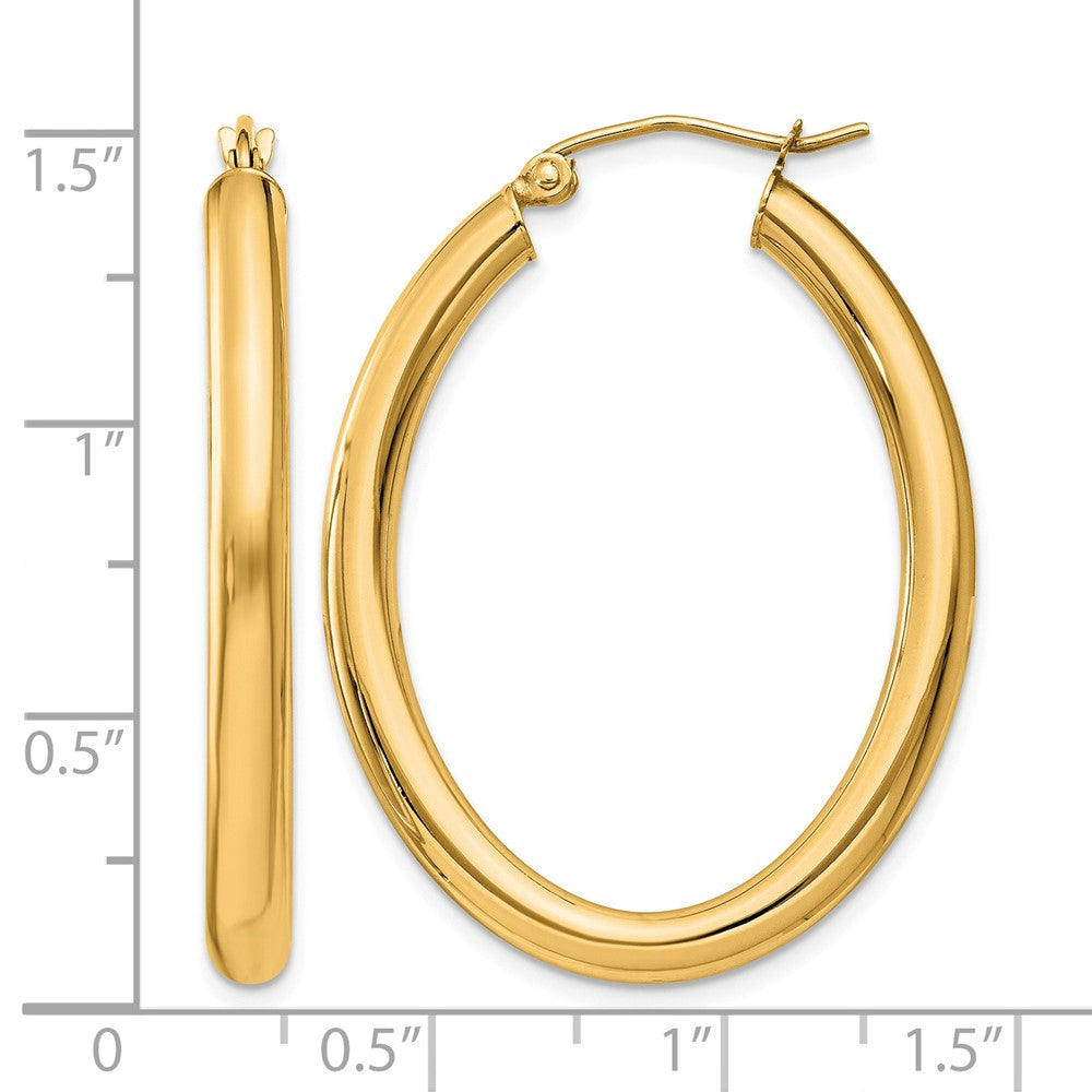 14k Polished 3.5mm Oval Tube Hoop Earrings