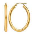 14k Polished 3.5mm Oval Tube Hoop Earrings