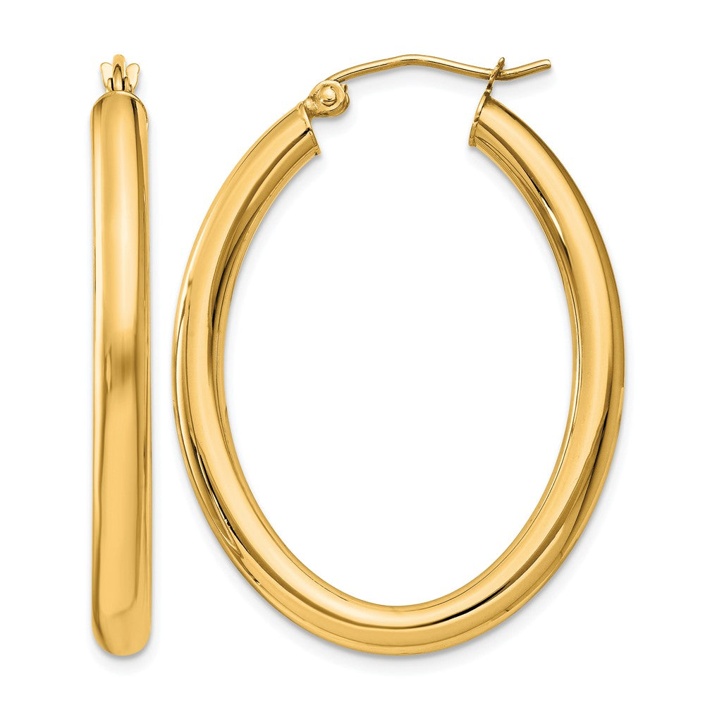 14k Polished 3.5mm Oval Tube Hoop Earrings