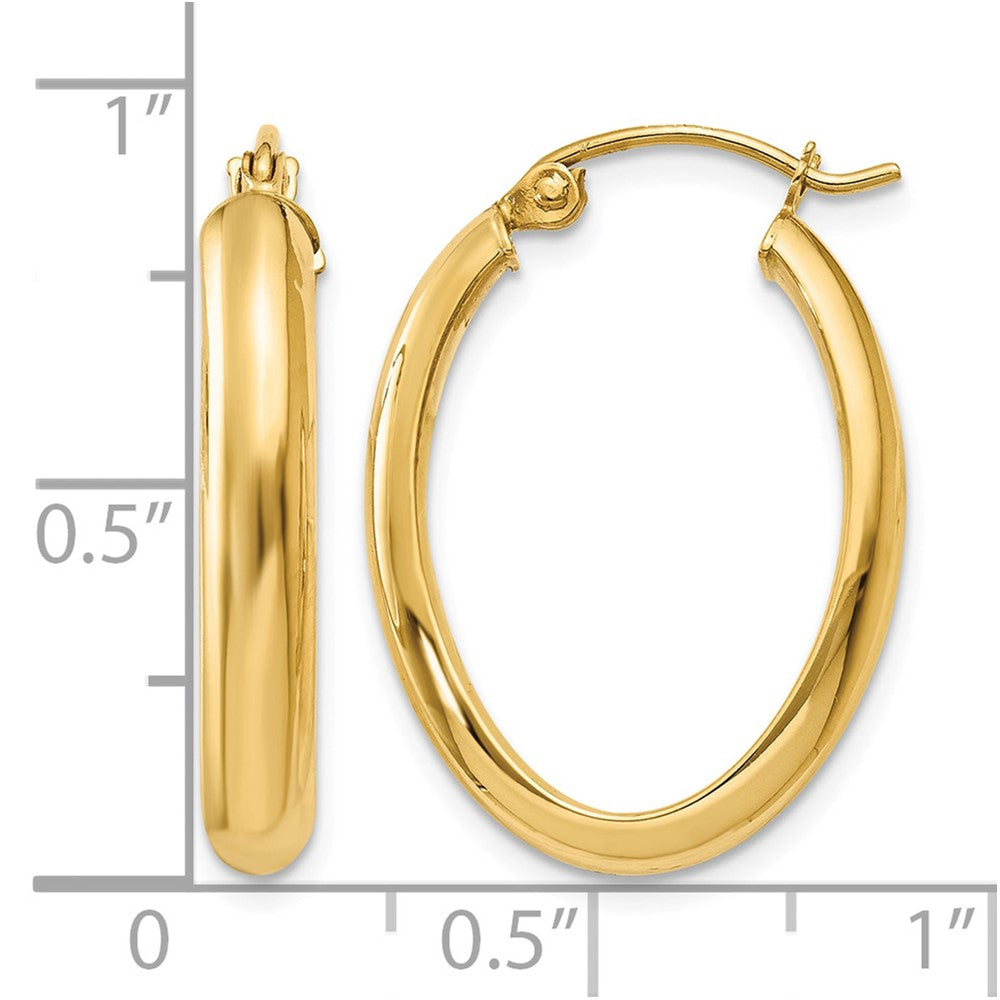 14k Polished 3.5mm Oval Hoop Earrings