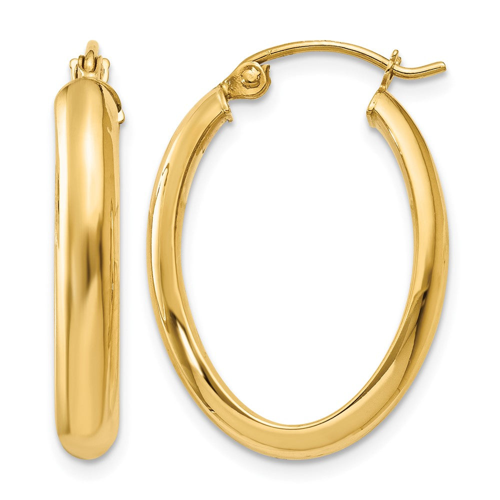 14k Polished 3.5mm Oval Hoop Earrings