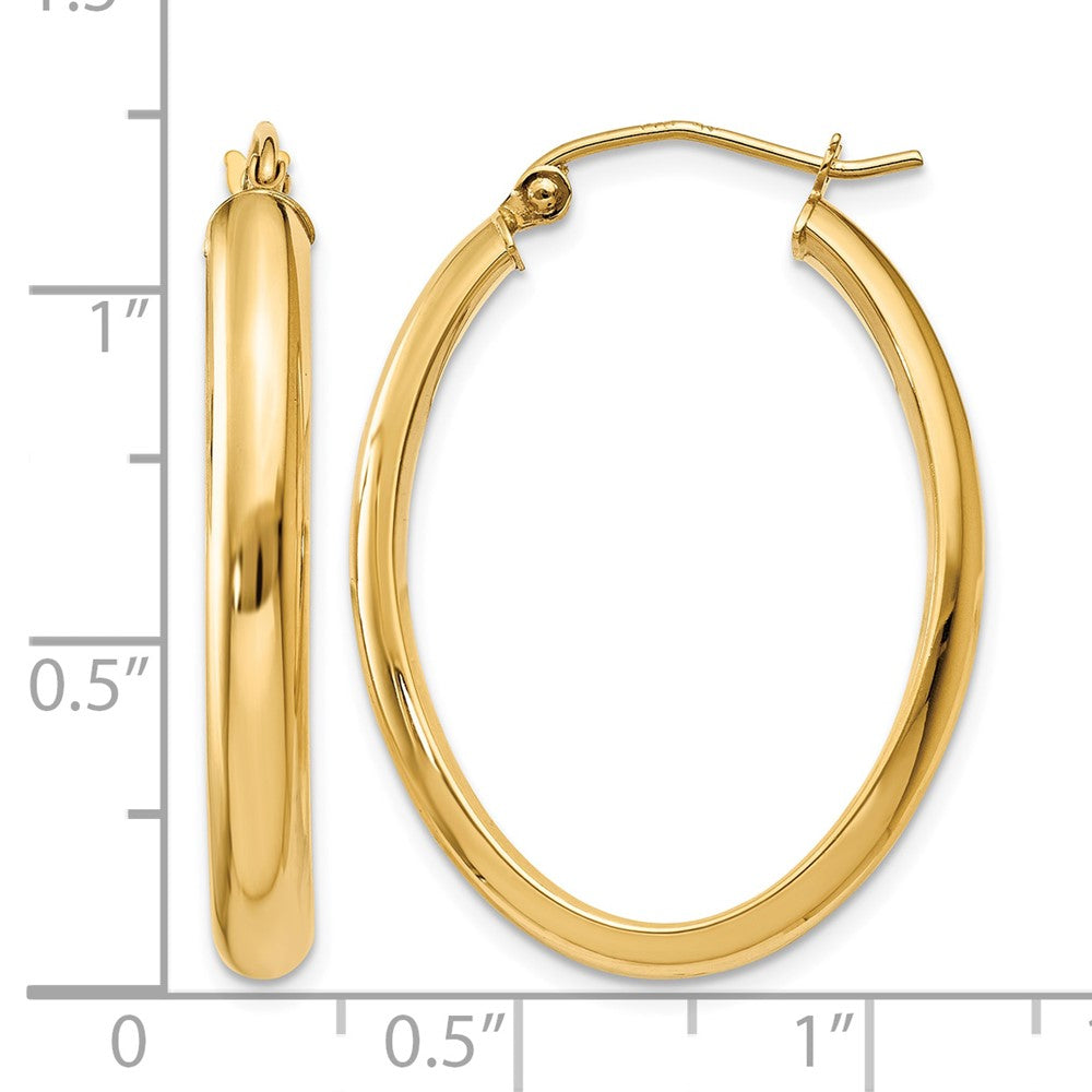 14k Polished 3.5mm Oval Hoop Earrings