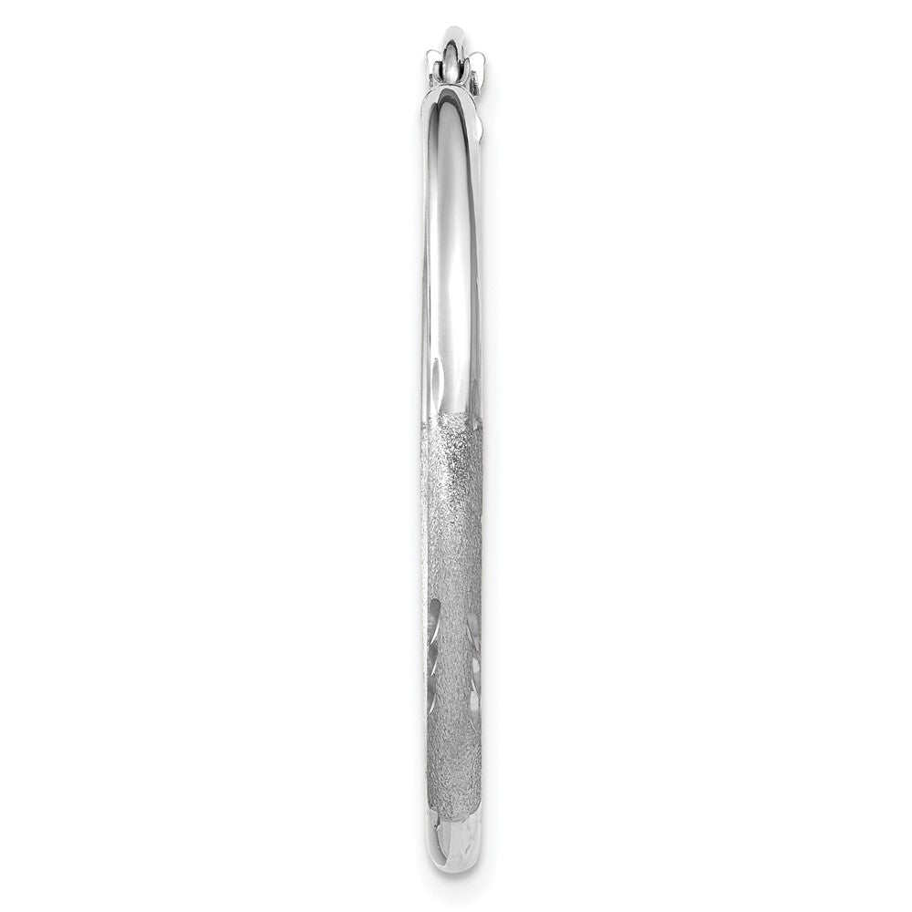Single 14k White Gold Satin and Diamond-cut 2mm Round Hoop Earring