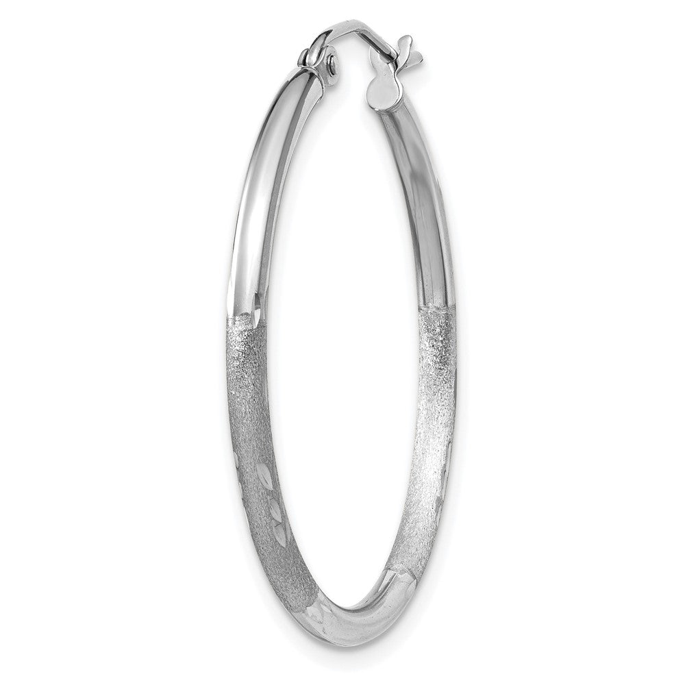 Single 14k White Gold Satin and Diamond-cut 2mm Round Hoop Earring