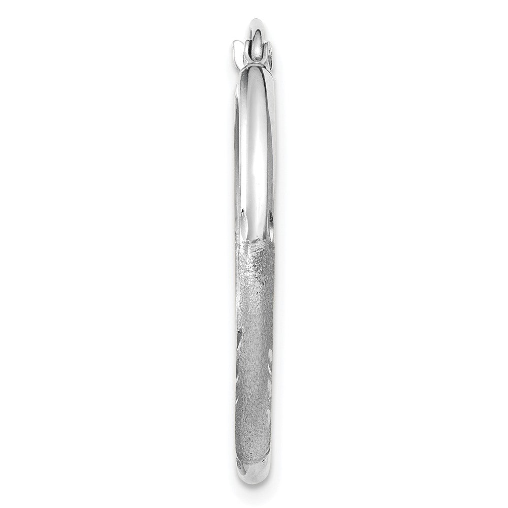 Single 14k White Gold Satin and Diamond-cut 2mm Round Hoop Earring