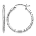 14k White Gold Satin and Diamond-cut 2mm Round Hoop Earrings