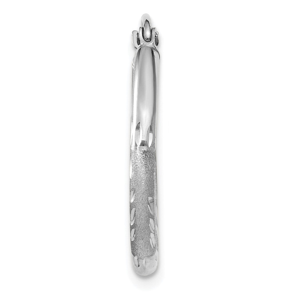 Single 14k White Gold Satin and Diamond-cut 2mm Round Hoop Earring